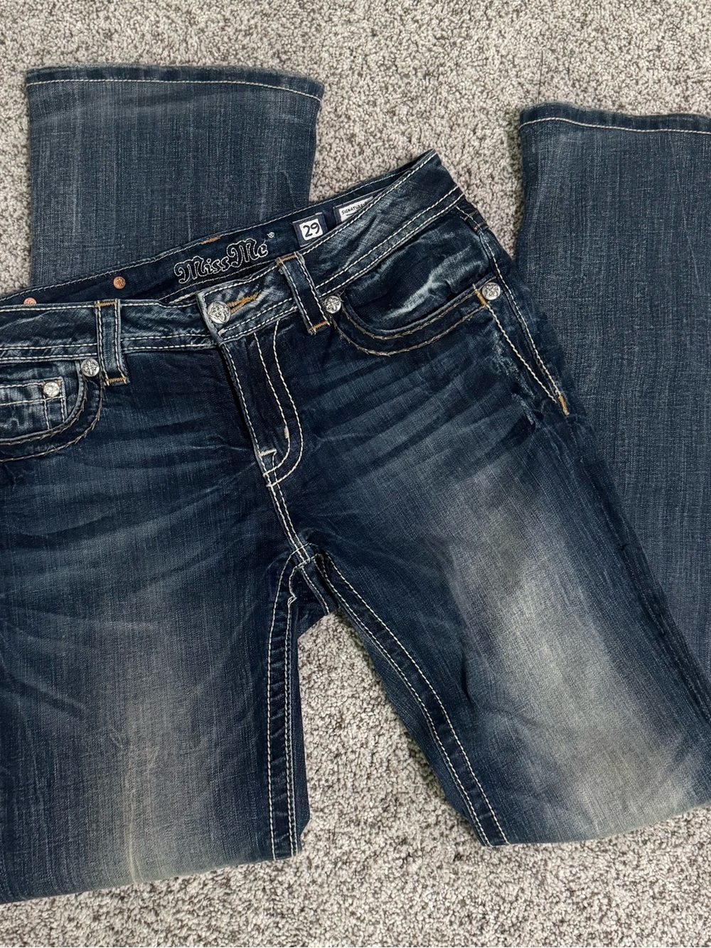 Miss Me Dark Blue Flare Jeans with Fading